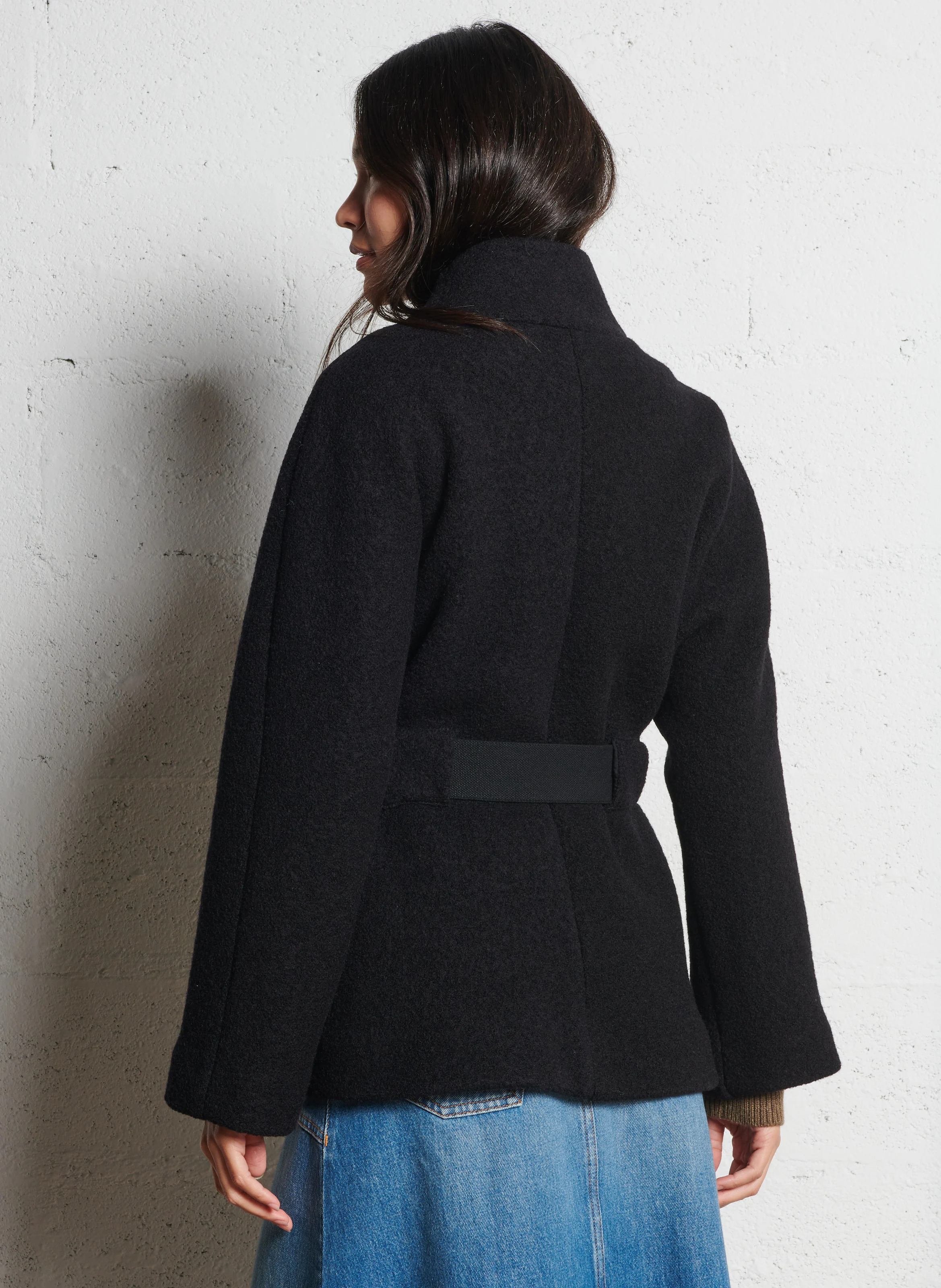 CAROLE - Veste droite en laine | Noir