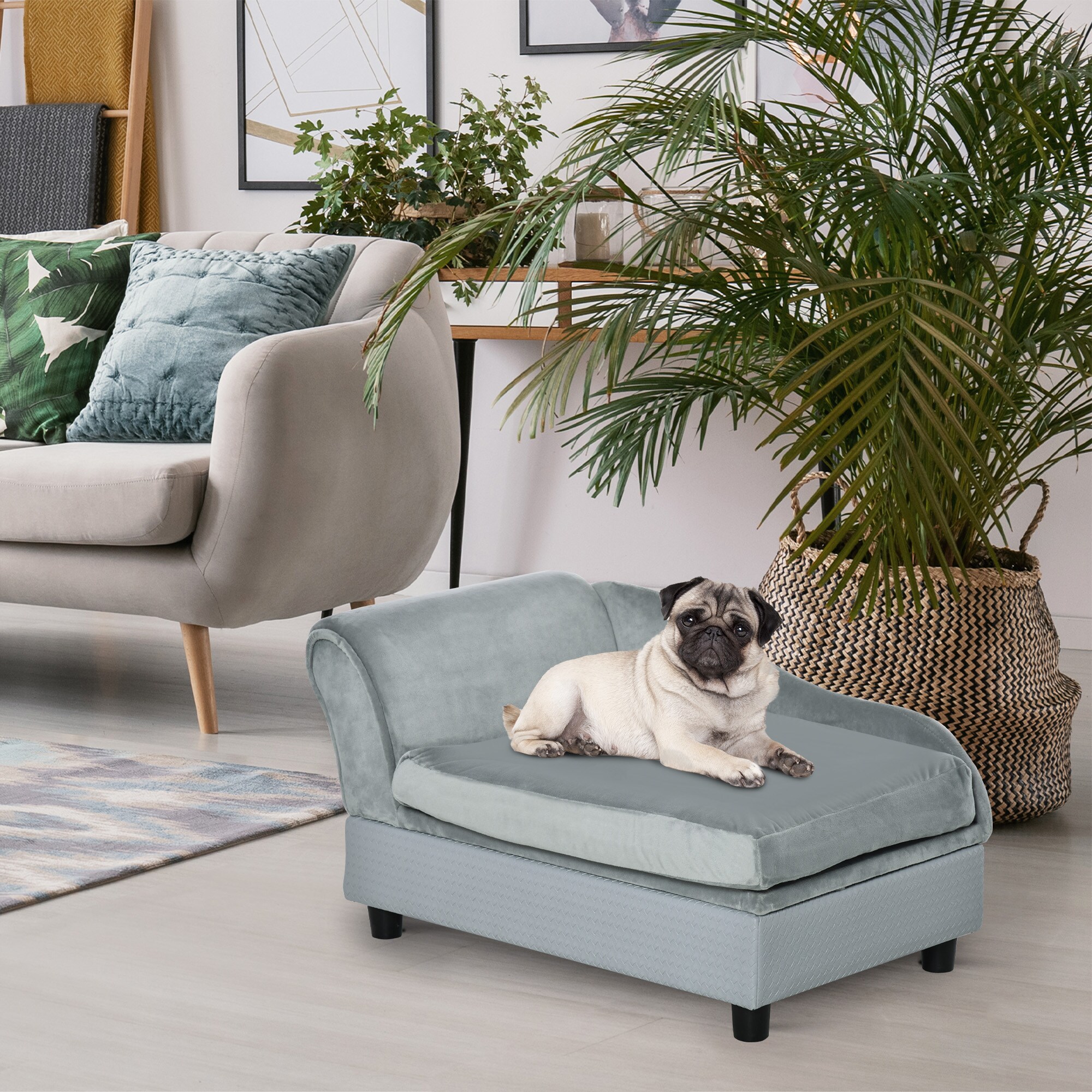 PawHut Hundesofa hellblau 76 x 45 x 41,5 cm (BxTxH)