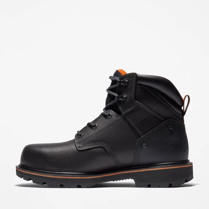 Bota de trabalho Ballast de 6 polegadas com biqueira reforçada para homens, na cor preta.