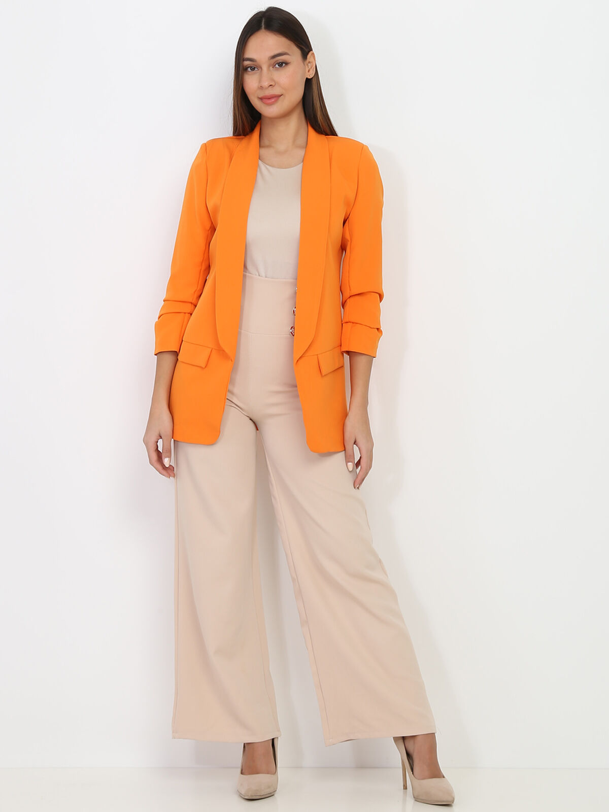 Veste blazer à manches retroussées- orange