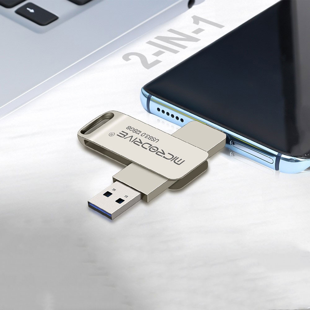 (256GB) USB C / USB A 3.0 Speicher Stick Flash Drive mit Schlüsselanhänger (90Mbit/s) - Silber