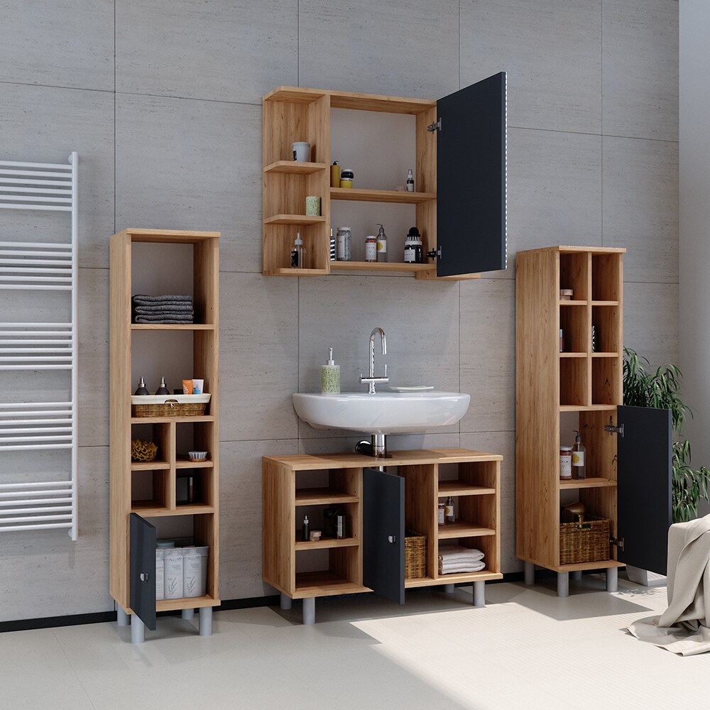 Vicco Badschrank Fynn Midischrank 7 Fächer Hochschrank Badezimmerschrank Bad