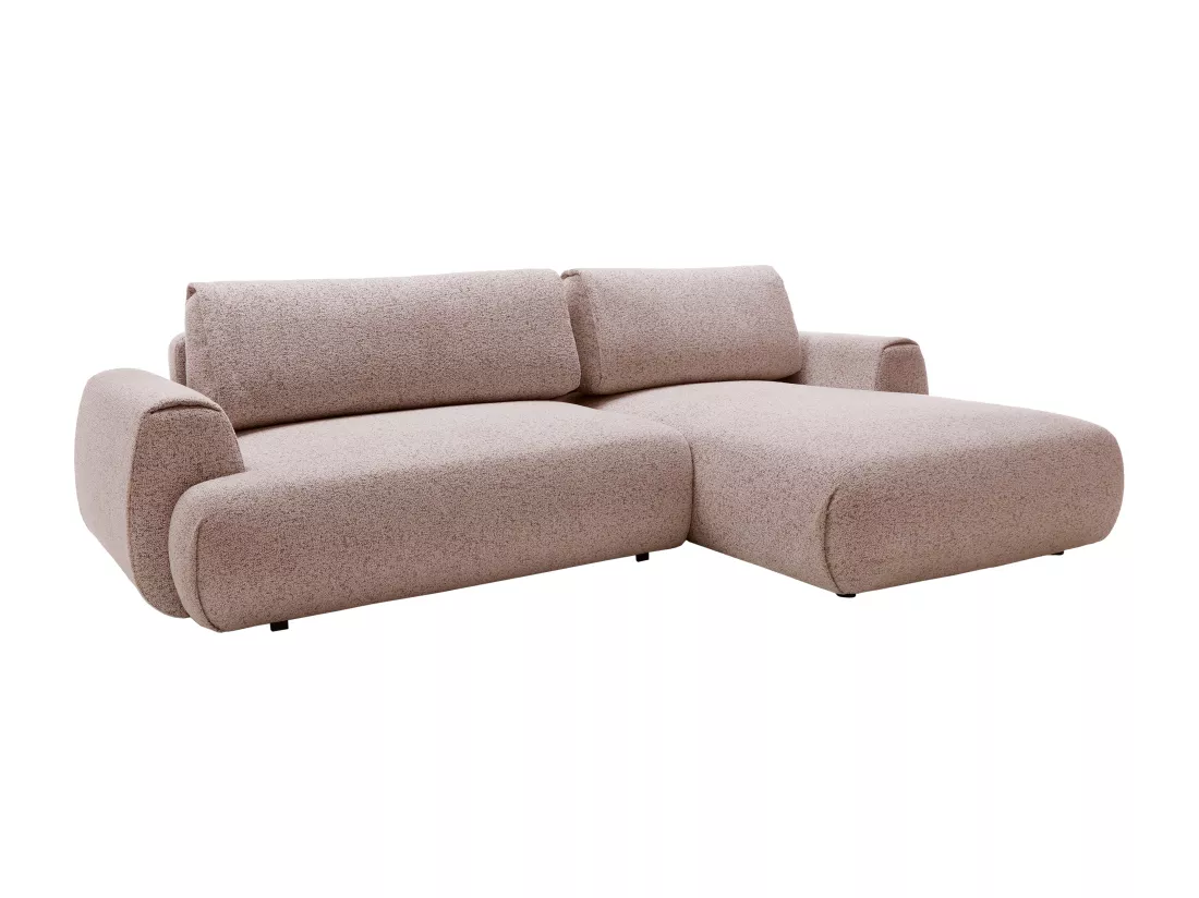 Canapé d'angle droit convertible en tissu texturé rose MONELIA