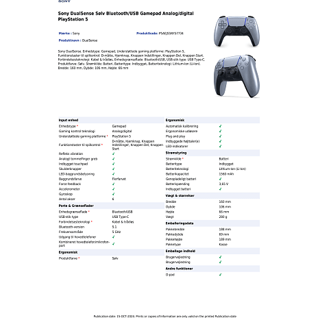 Sony Playstation 5 DualSense trådløs controller - Sterling Silver