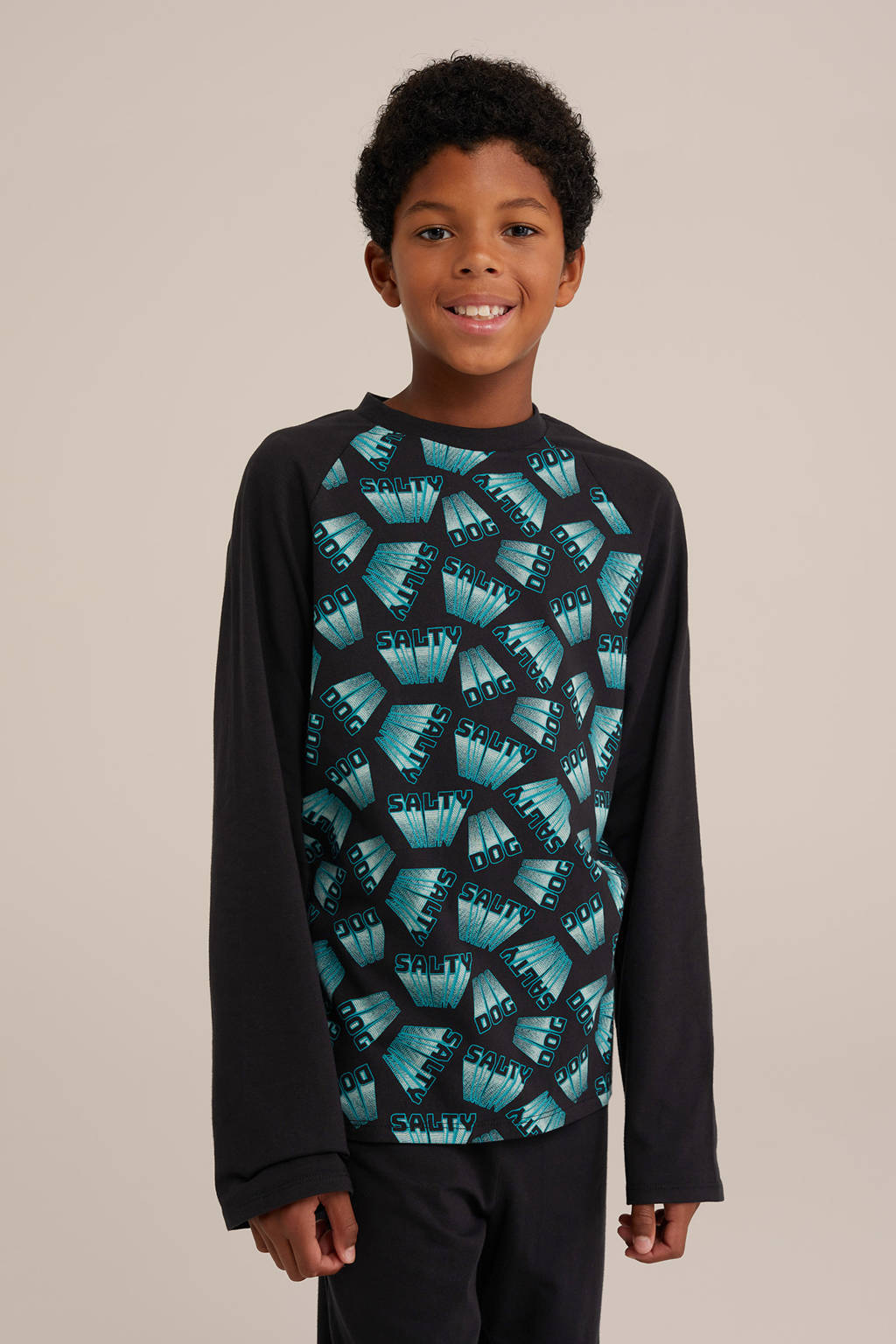 WE Fashion pyjamaset zwart/blauw