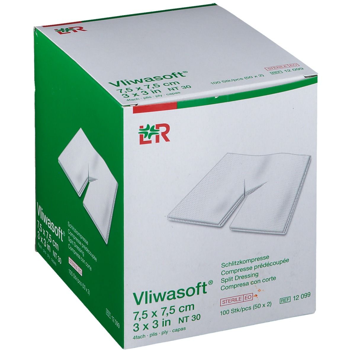 Vliwasoft® Schlitzkompresse 7,5 cm x 7,5 cm 4lagig steril