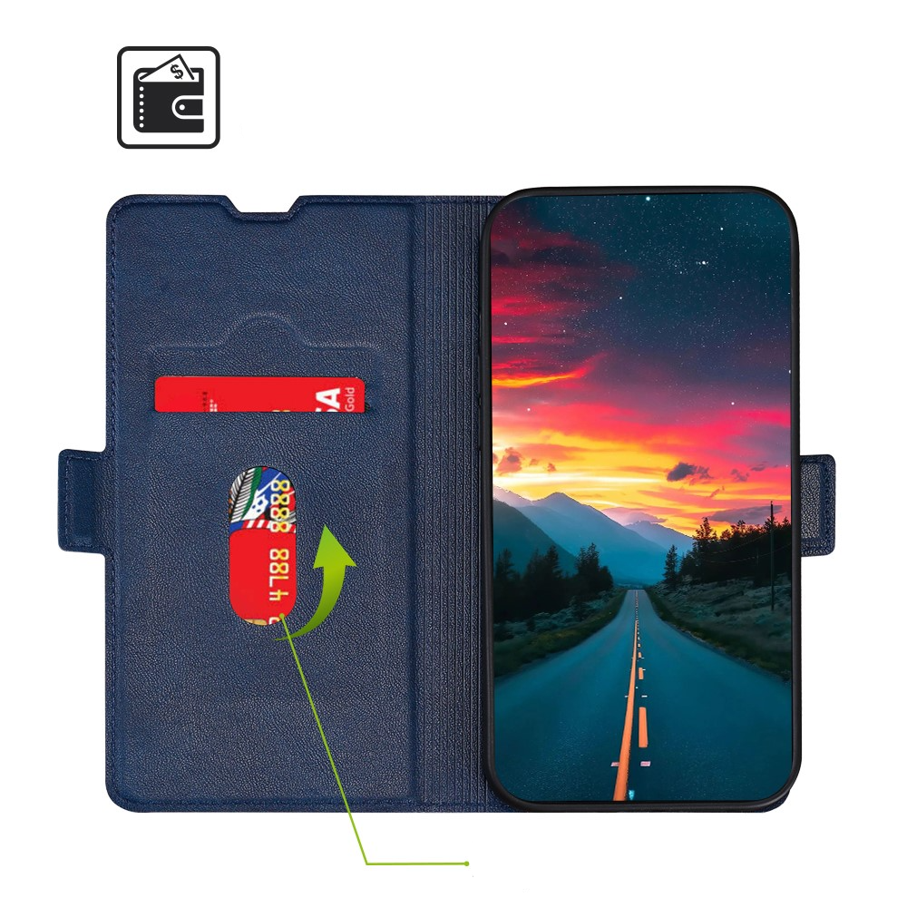 Samsung Galaxy S21 FE 5G Leder Tasche Flip Cover Litchi Look mit Kartenfach - Dunkelblau