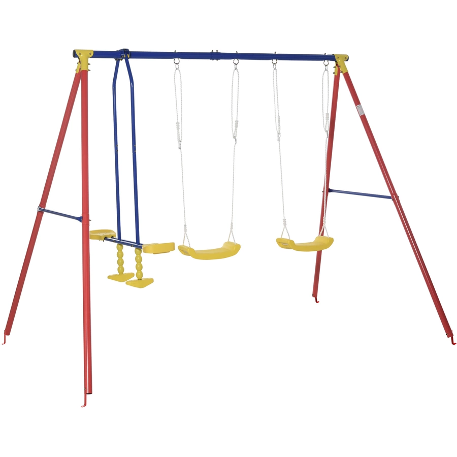 Outsunny Kinderschaukel mit 2 Schaukeln und einer Wippe bunt