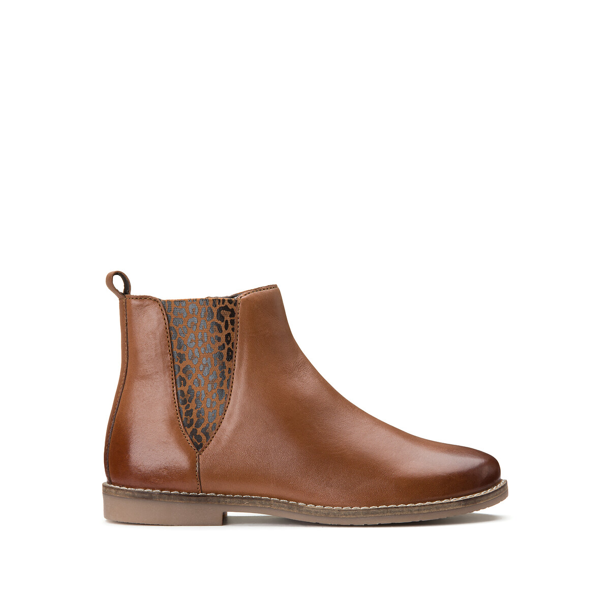 LA REDOUTE COLLECTIONS<br>Botas Chelsea de couro, com elástico e estampa de leopardo.