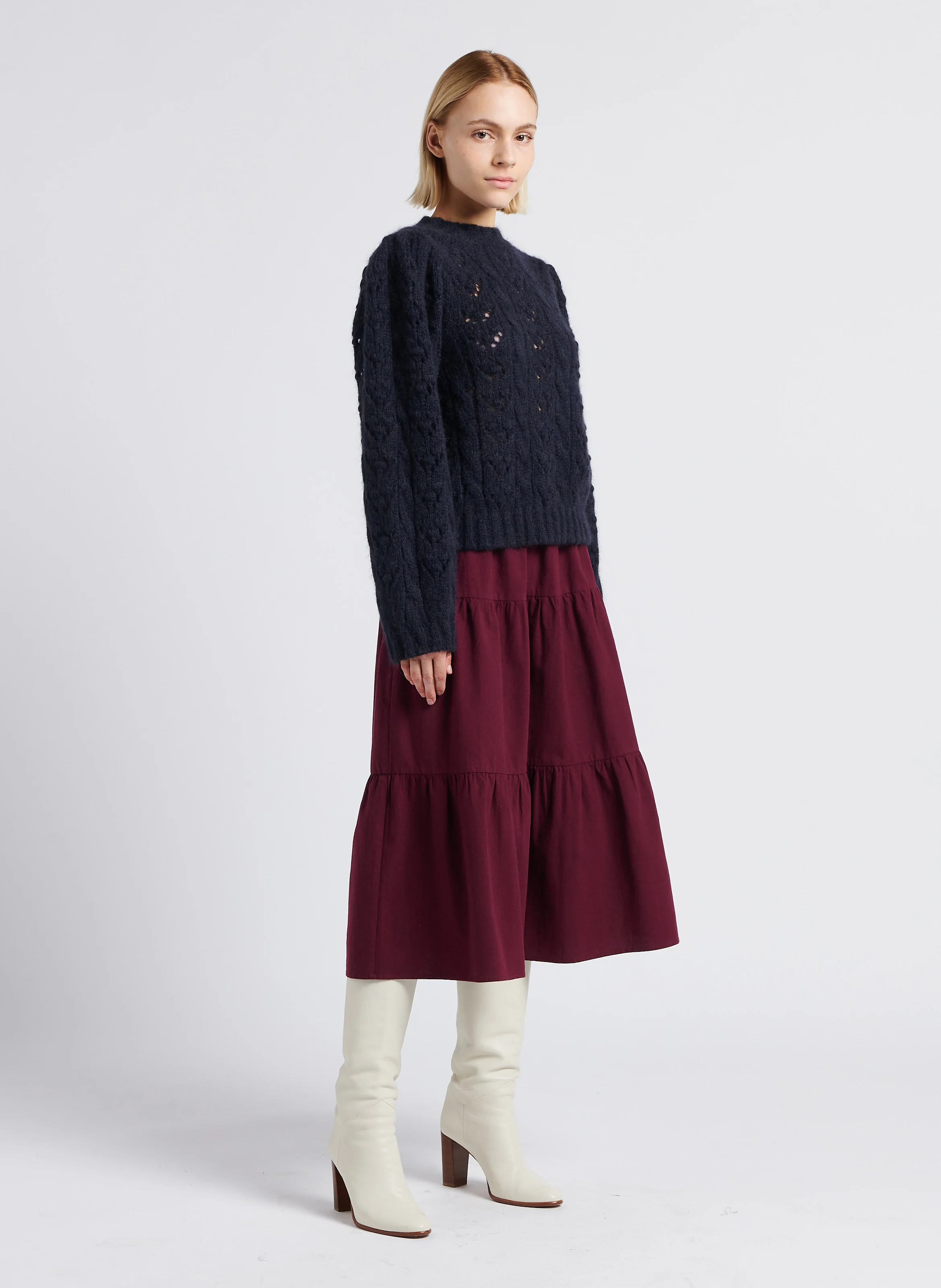 CADIX - Pull droit encolure ronde en laine mélangée | Bleu