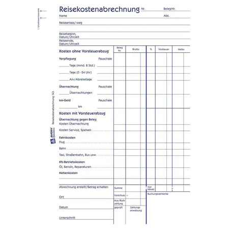 Avery Zweckform 743 Reisekostenabrechnung, für Abrechnung pro Reise, A5, mit Blaupapier, 50 Blatt