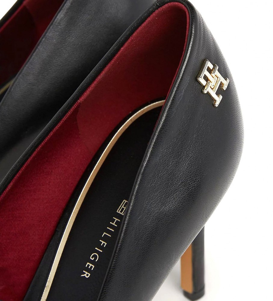 Sapatos de salto alto Tommy Hilfiger Essential em couro com bico fino, pretos - Altura do salto: 9,5 cm -