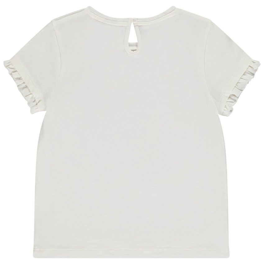 T-shirt manches courtes à broderie dorée pour fille - Ecru