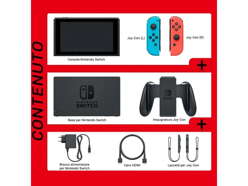 Nintendo Switch with Neon Blue and Neon Red Joy-Con - Spilkonsol - Full HD - sort, neonrød, neonblå