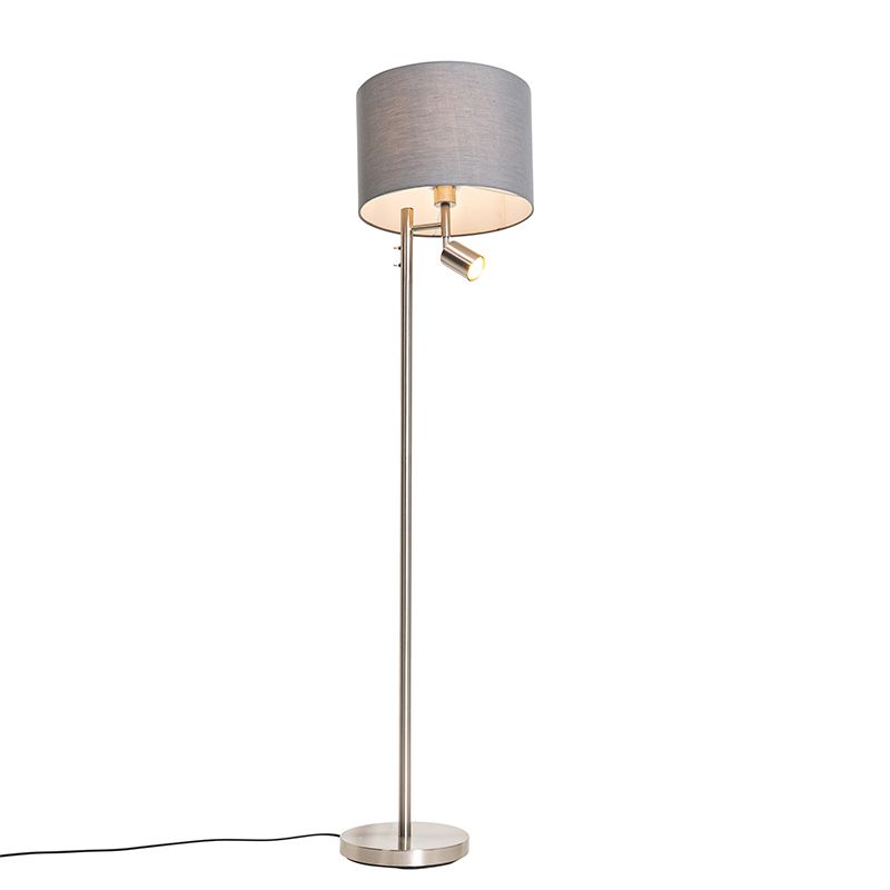 Vloerlamp staal met kap grijs en leeslamp - Jelena