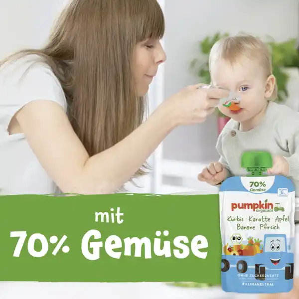 Bio Quetschie mit Kürbis, Karotte, Apfel, Banane & Pfirsich
