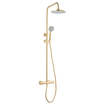 Atlantic regendoucheset Asher met handdouche 3 standen en thermostaatkraan goud - - hartafstand kraan 15 cm
