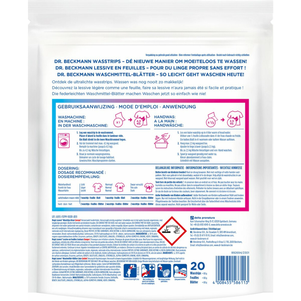 Dr. Beckmann Wasmiddeldoekjes Kleur20 stuks