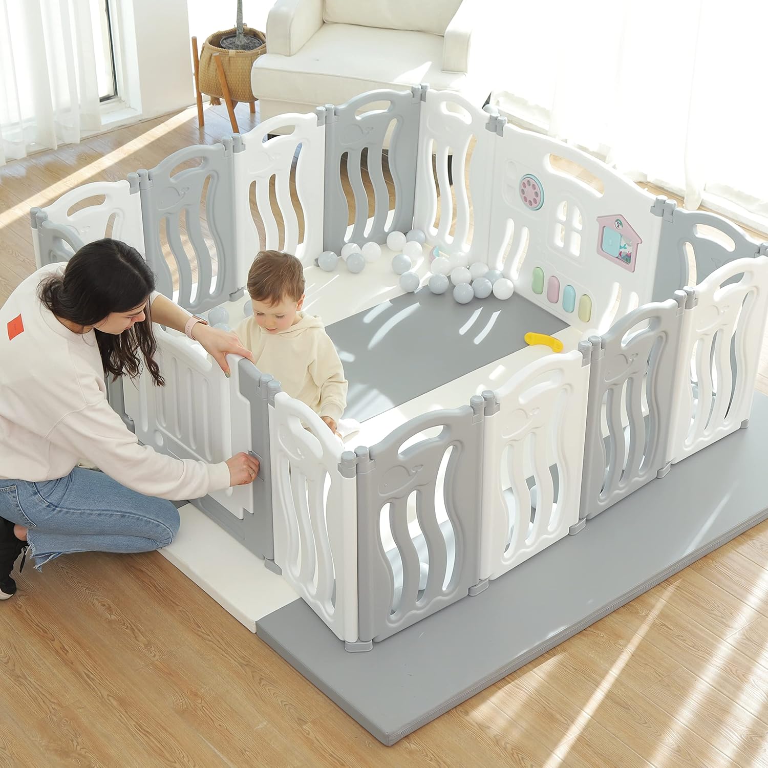 Gupamiga Parc Bebe Modulable 150 x 180 cm, Parc Enfant, Parc de Jeux Bébé, Blanc