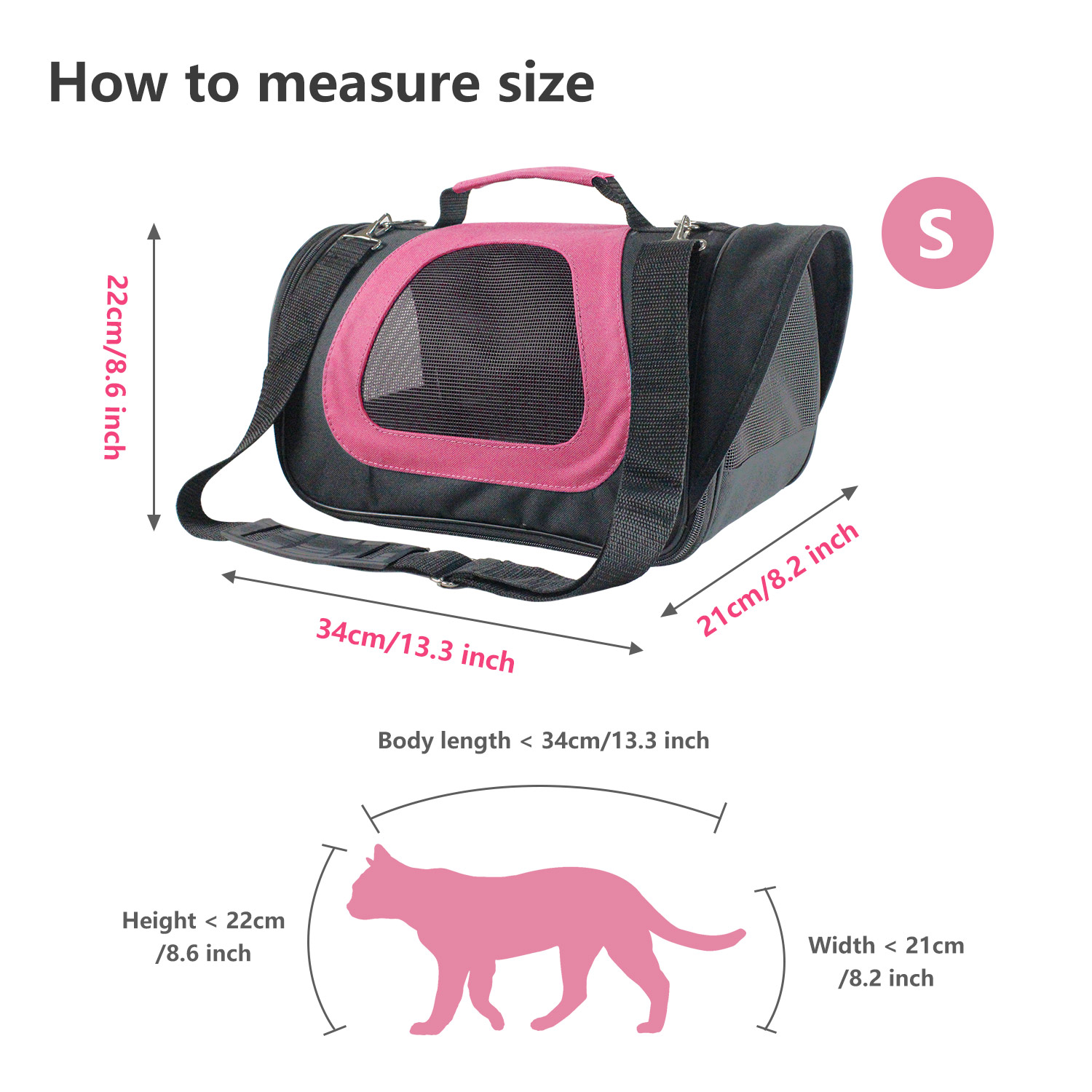 Bolsa de transporte para animais de estimação Nobleza, em tecido Oxford, ideal para cães, gatos ou pequenos animais. Tamanho pequeno, cor rosa, 34 cm de comprimento.