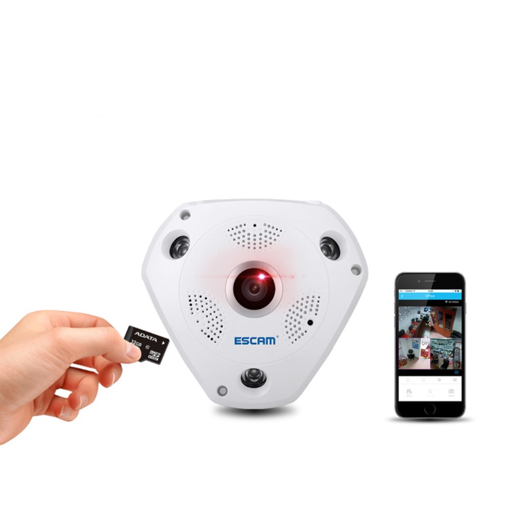 1.3MP VR Panorama WiFi IP Kamera FullHD 360° Fisheye Infrarot LED's Nachtsichtfunktion / Micro SD für iOS/Android - Weiss