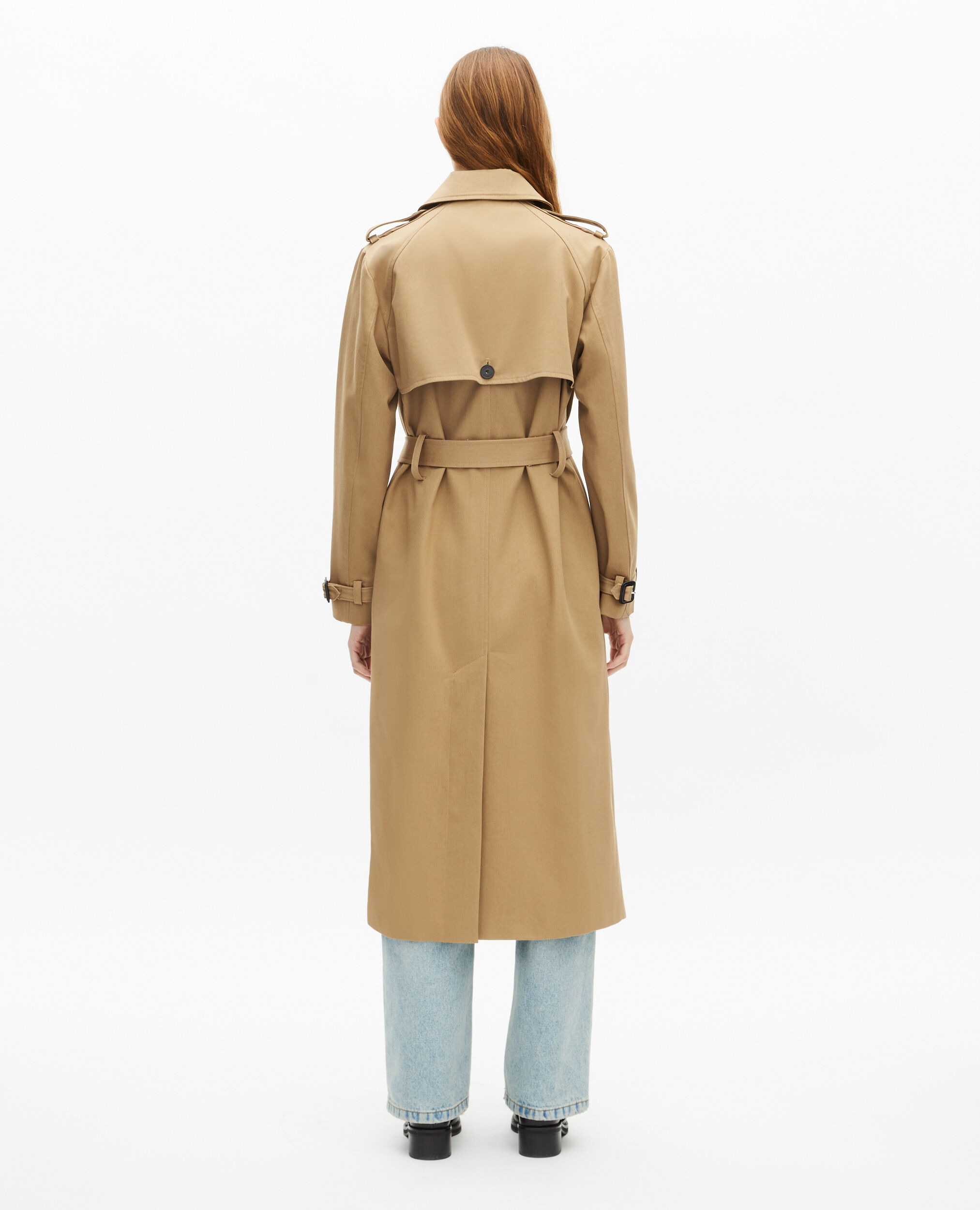 Trench long en coton beige