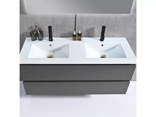 Meuble salle de bain double vasque 120cm gris et miroir LED LB-8331G