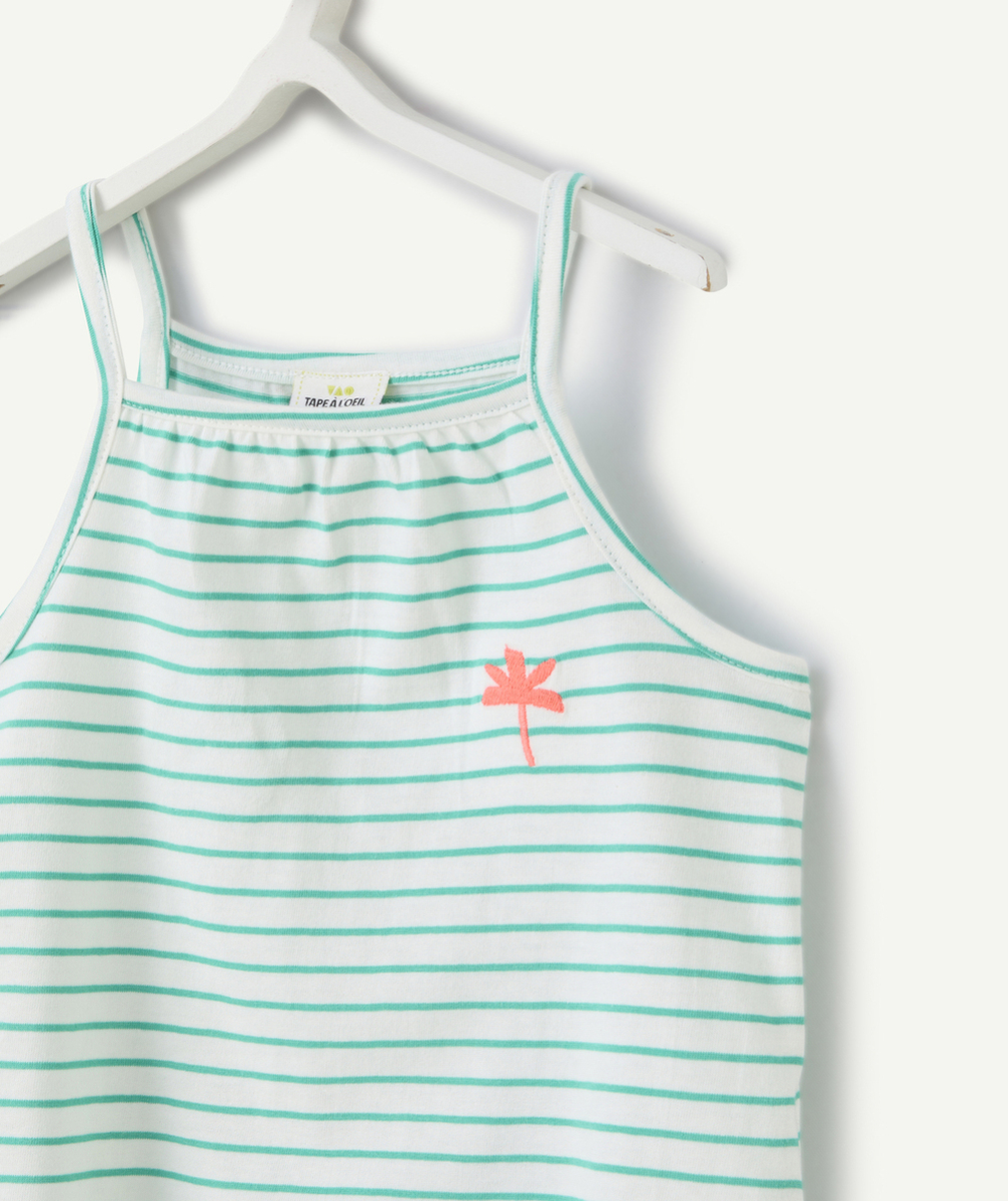 ensemble top et short bébé fille en coton bio imprimé à rayures vert et blanc