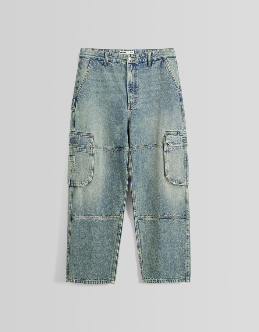 calça cargo estilo skater com efeito desbotado
