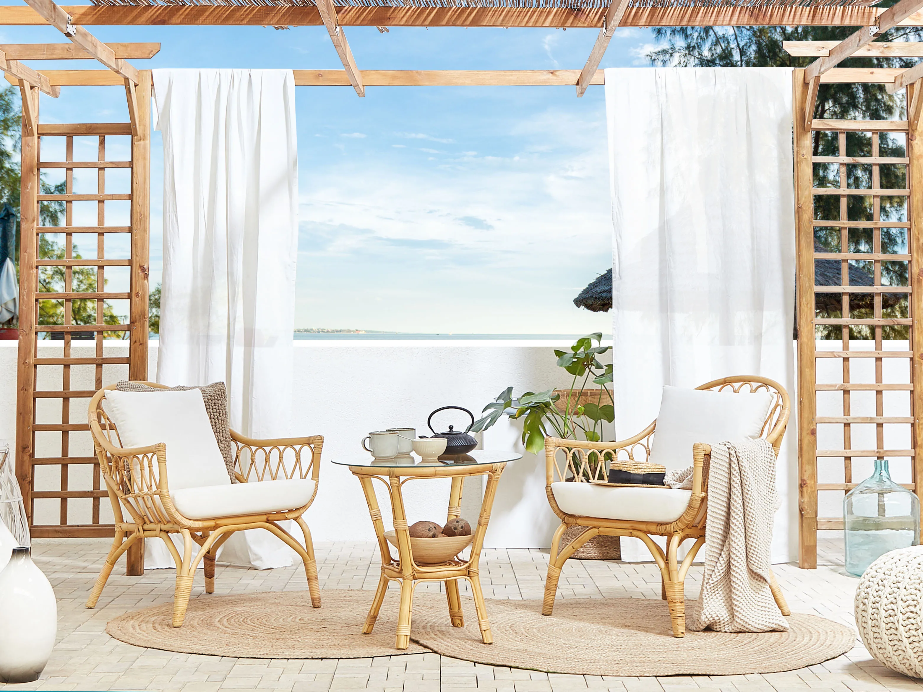 Loungeset met tafel 4-zits SIBARI Rotan Natuurlijk