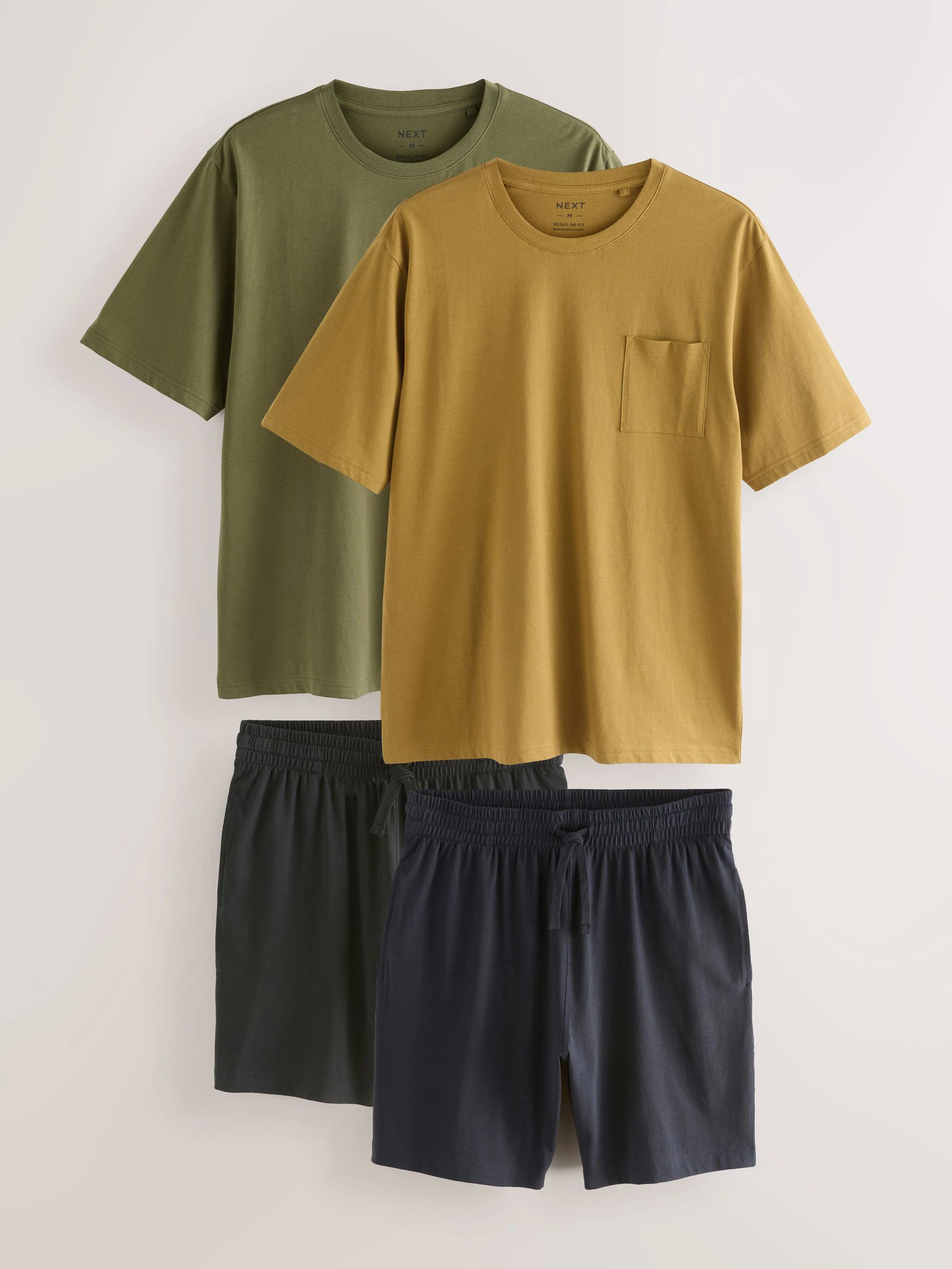 Naturel/Khaki Groen - Korte jersey pyjama's verpakking van 2