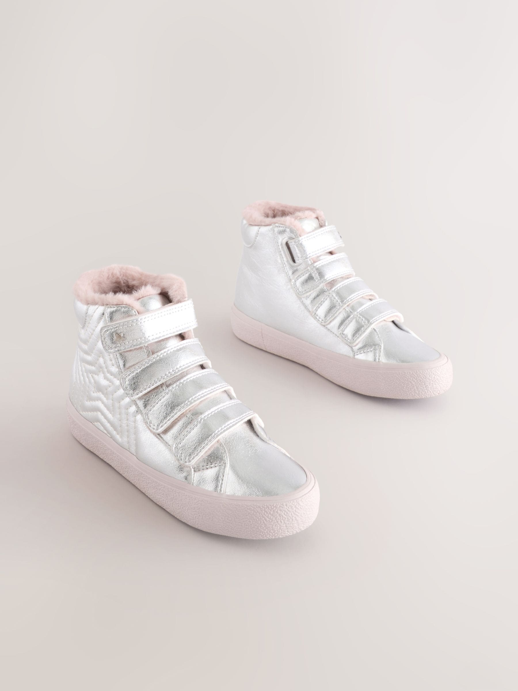 Zilver - Touch and Close Fastening High Top Trainers