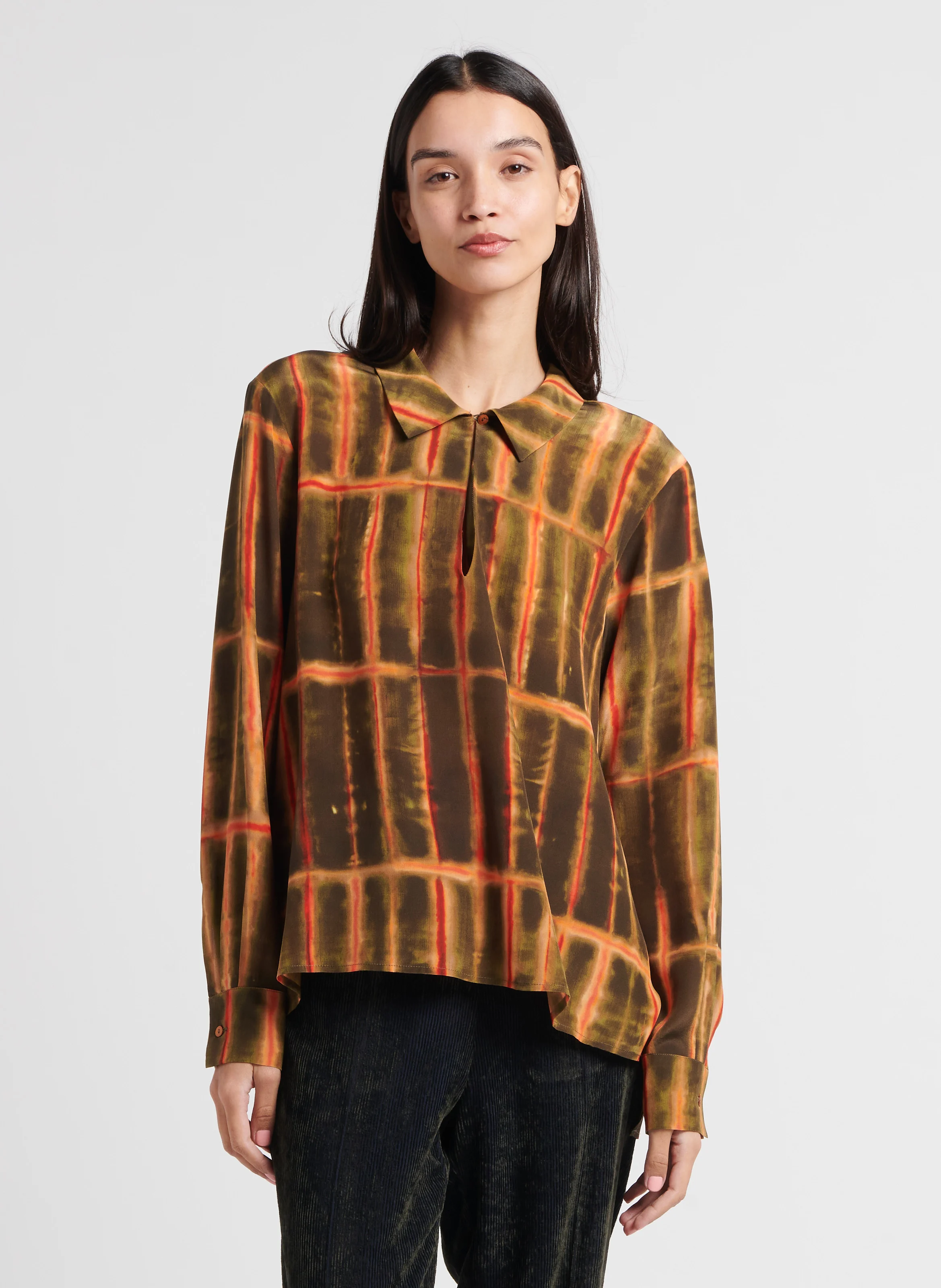 SACHI - Blouse ample imprimée en soie | Orange