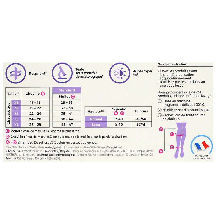 Active Confort Fraîcheur chaussettes écru contention femme classe 2 taille S