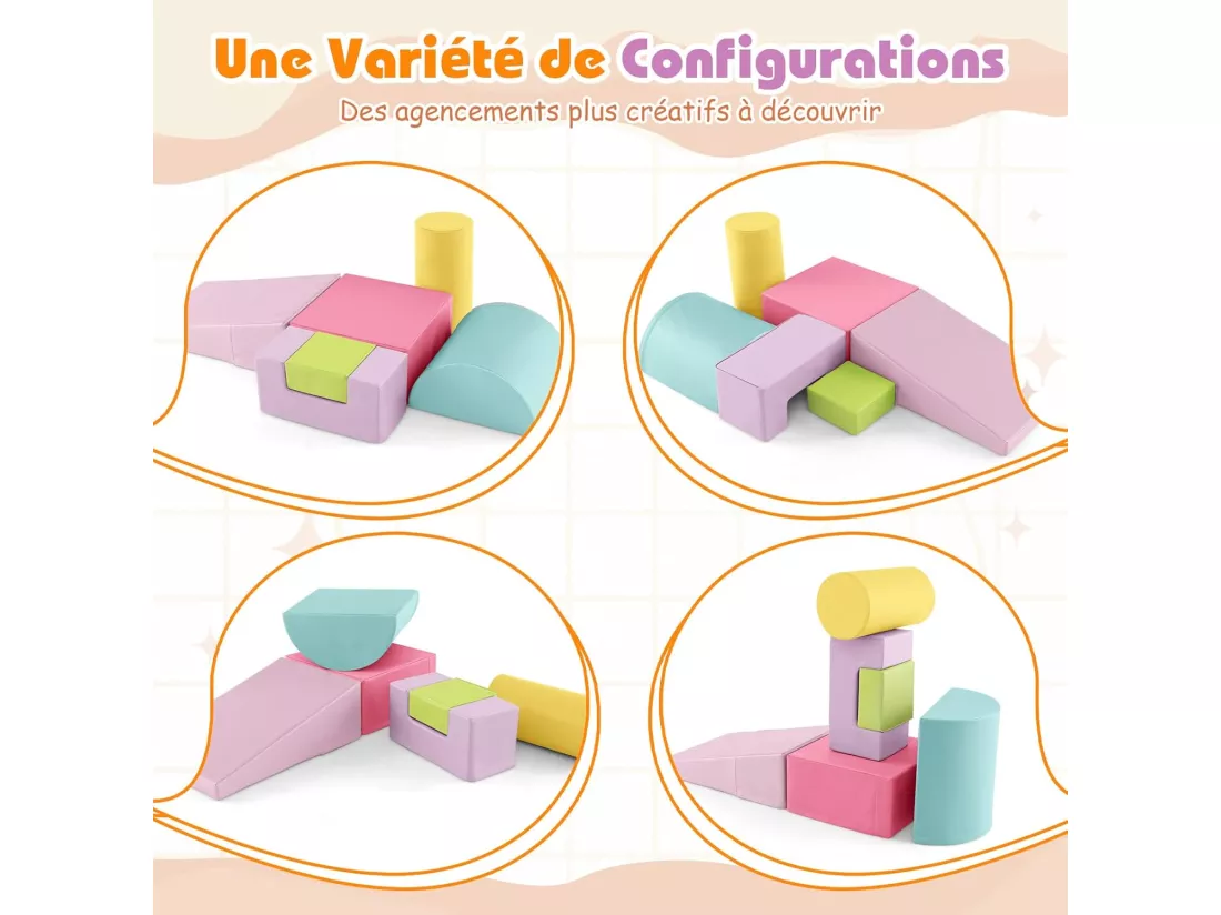 6 PCS Parcours Motricité Bébé en Mousse EPE avec Housse en PU, Module Motricité Bébé avec Fermeture Clair & Formes Différentes, Jouets Éducatifs pour Enfants d'Âge Préscolaire (Rose+Jaune)…