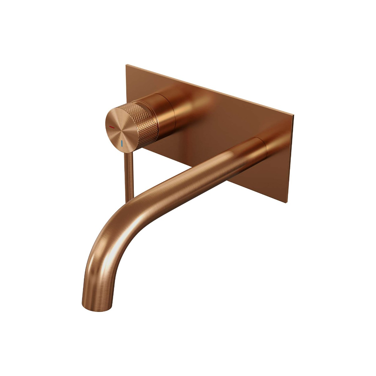 Brauer Copper Carving inbouw wastafelkraan plaat met gebogen uitloop, lange handgreep en ColdStart geborsteld koper PVD links