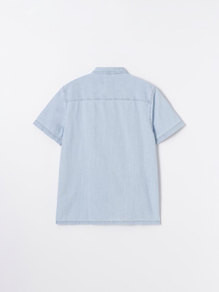 Camisa jeans de manga curta - Azul claro