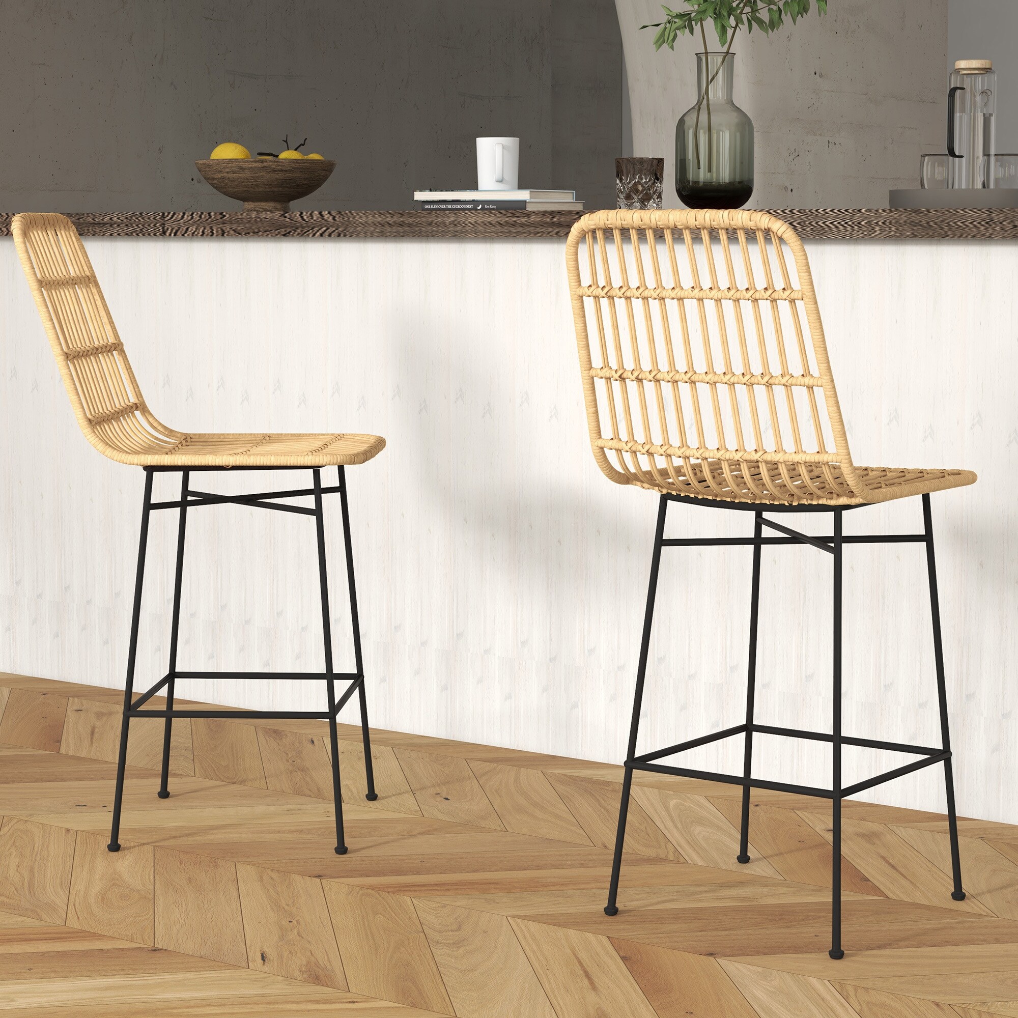 HOMCOM Barhocker mit offenem Sitzgeflecht gelb 45L x 53,5B x 105H cm