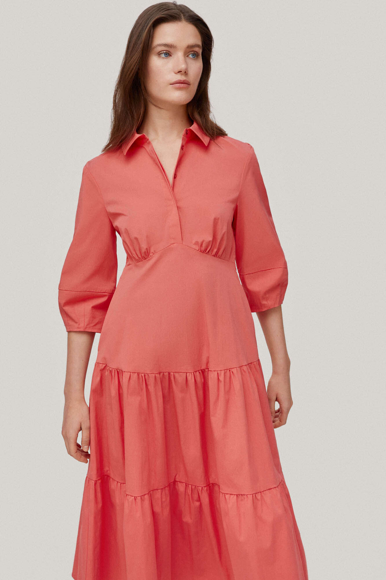 Vestido camisa de algodão - Coral