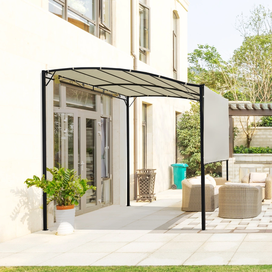 Outsunny Pavillon mit klappbarem Seitendach cremeweiß, schwarz