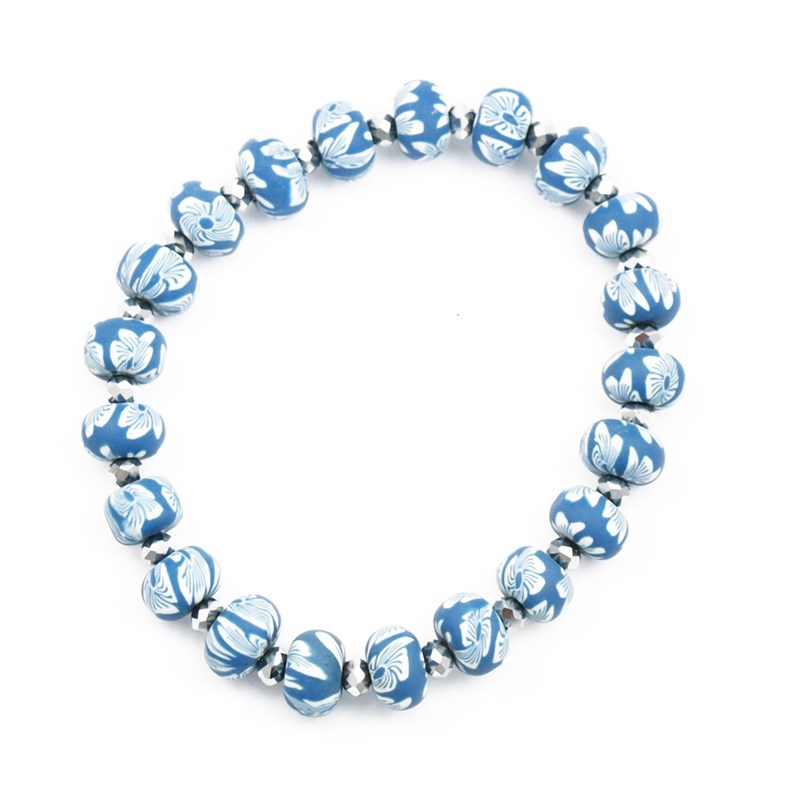 Bracelet élastique perles fimo fleurs