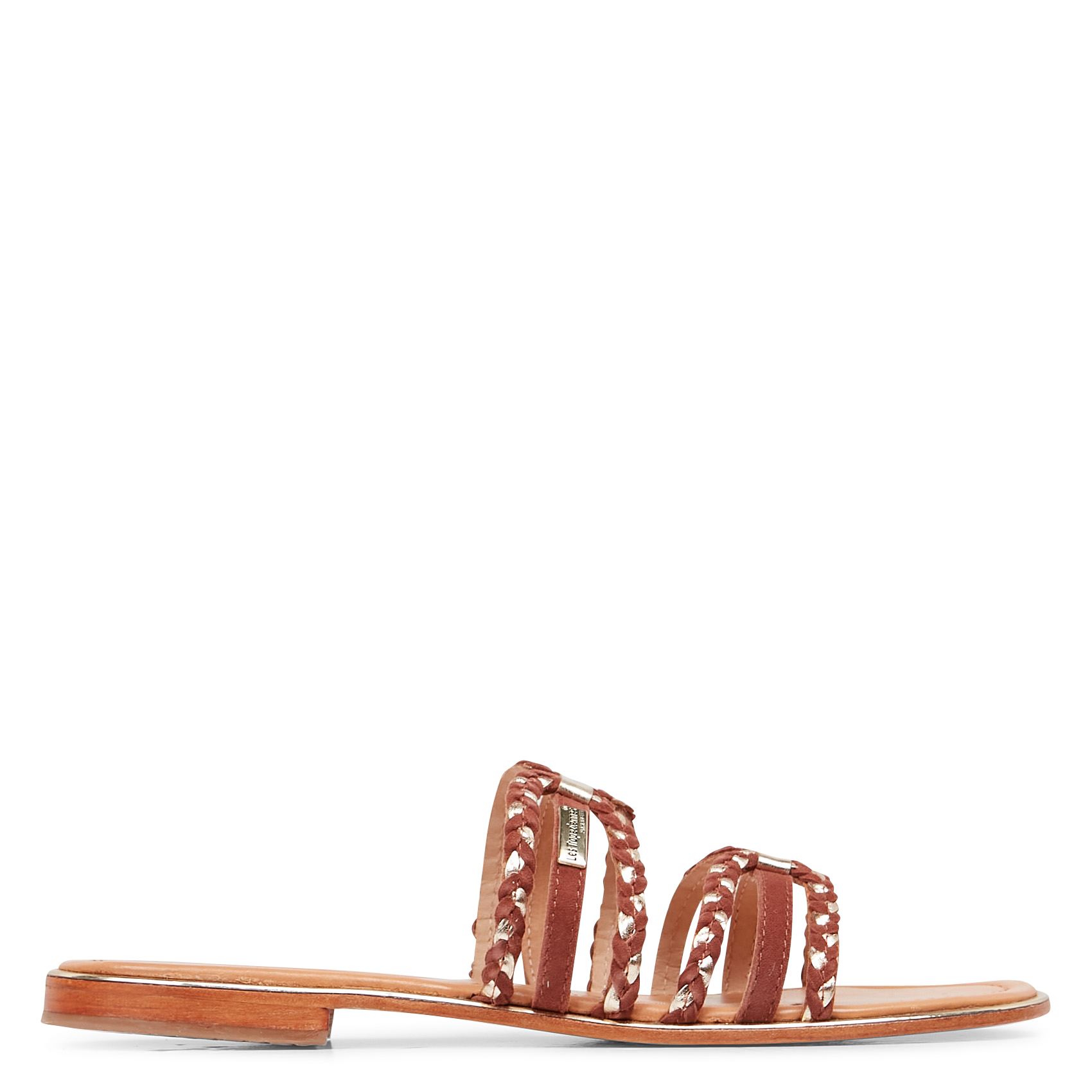 HARIA - Mules plates en croûte de cuir| Marron