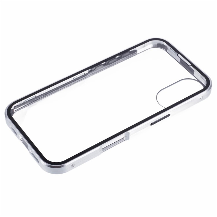 iPhone 16 Magnetische Alu Schutzhülle mit Panzer Glas Backcover   Displayschutz (Magnet-Technologie) - Silber