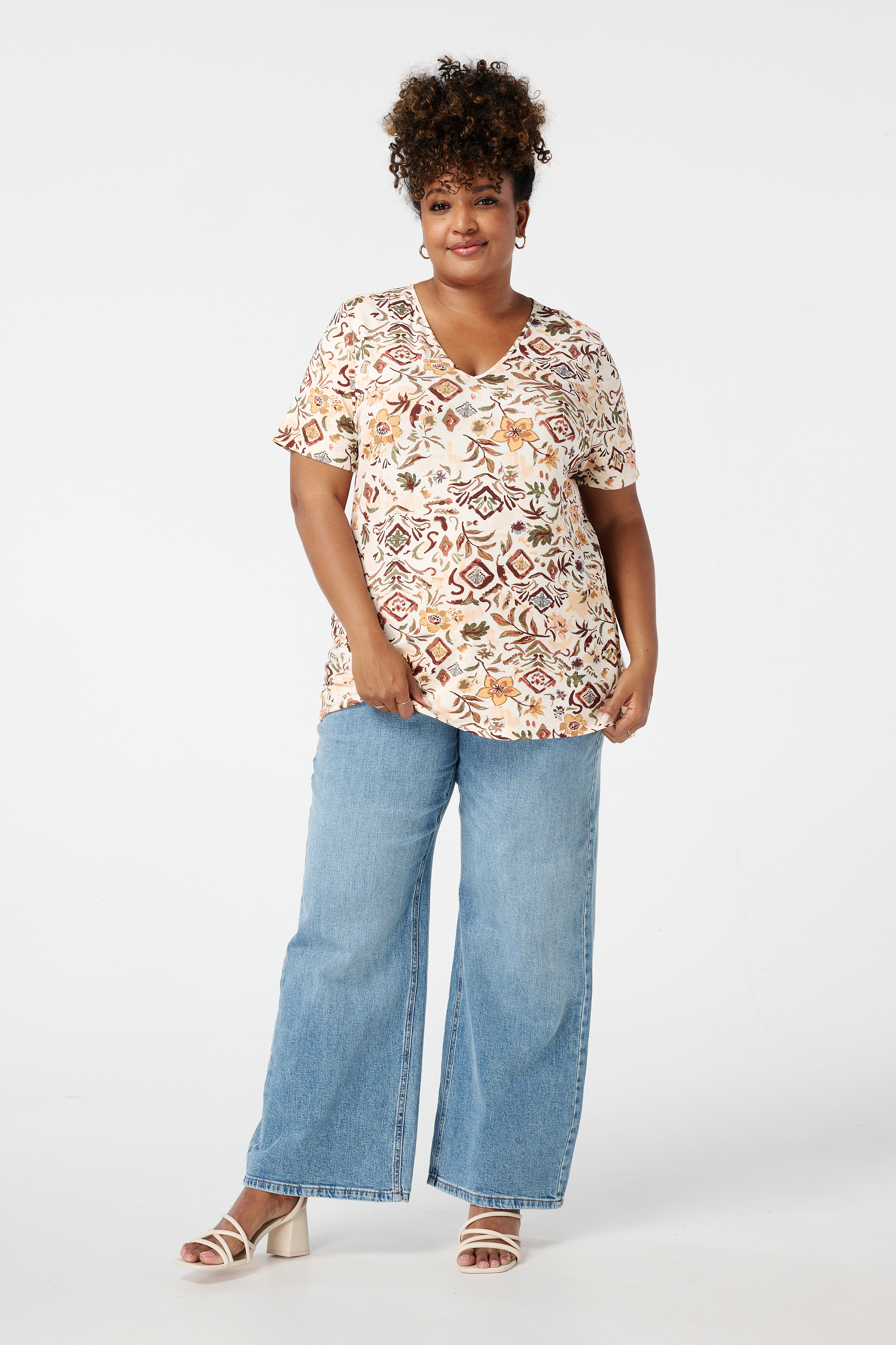 T-shirt met print Multi Zand