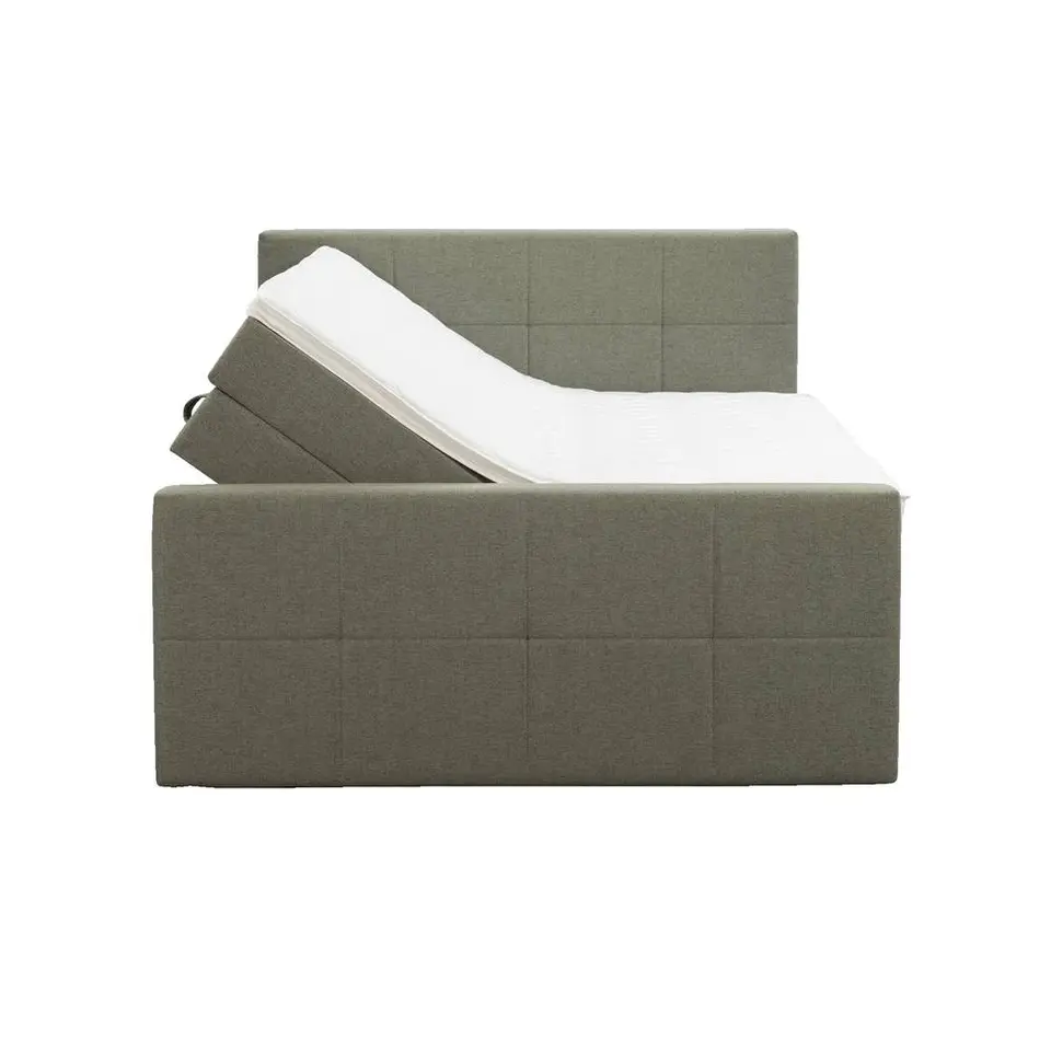 Boxspring met opbergruimte en voetbord Liv geblokt - groen - 140x200cm