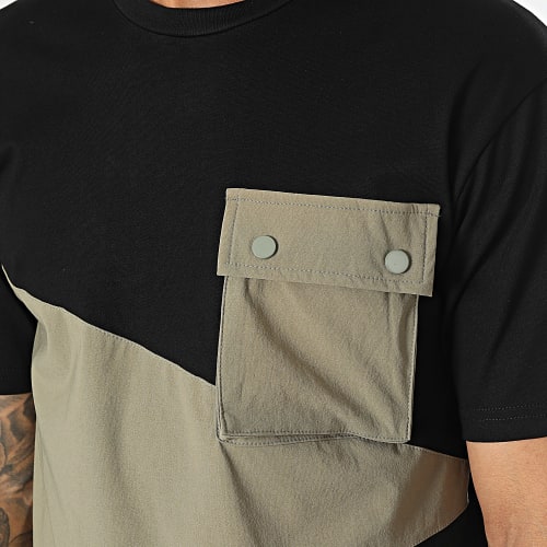 Tee Shirt Poche Noir Vert Kaki