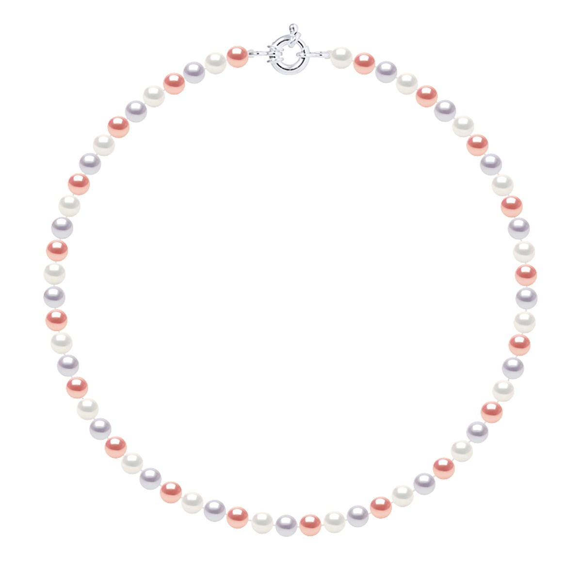 Collier Rang de Perles d'Eau Douce Multicolores 6-7 mm Anneau Marin Argent 925 Longueur 45 cm