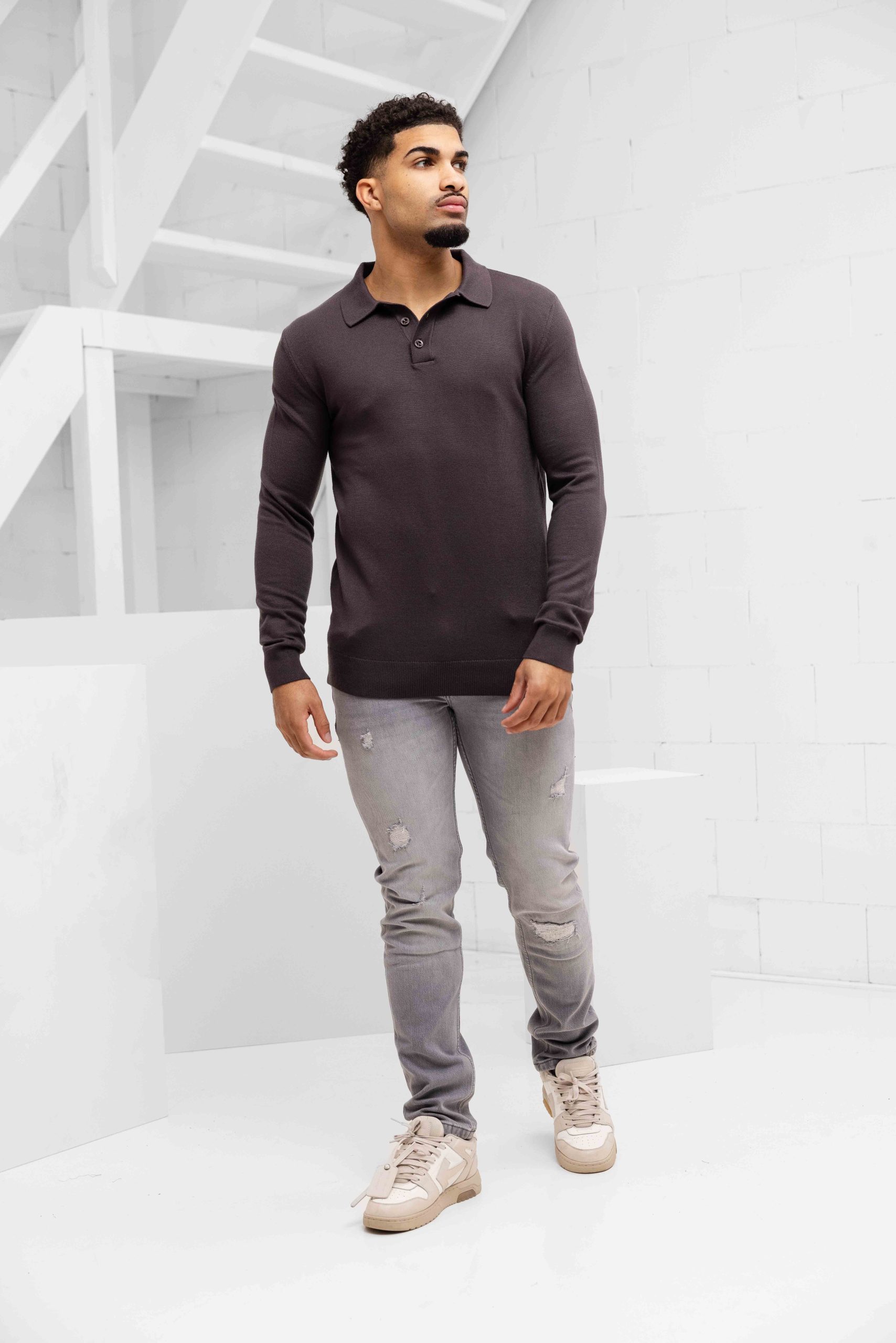 Malelions Knitted Longsleeve Polo Heren Bruin