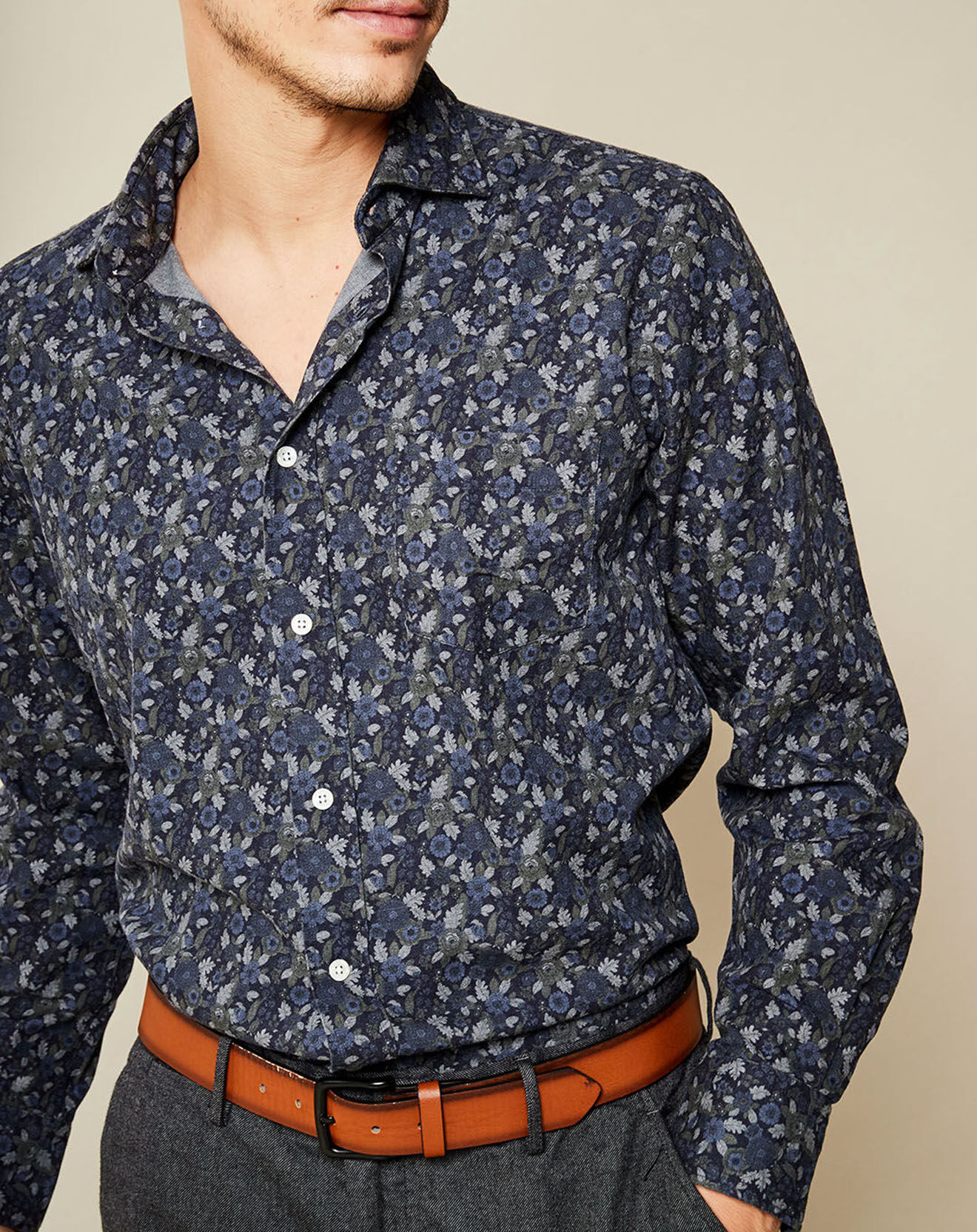 Hartford Chemise Slim Shetland Crew blue/vert/marine