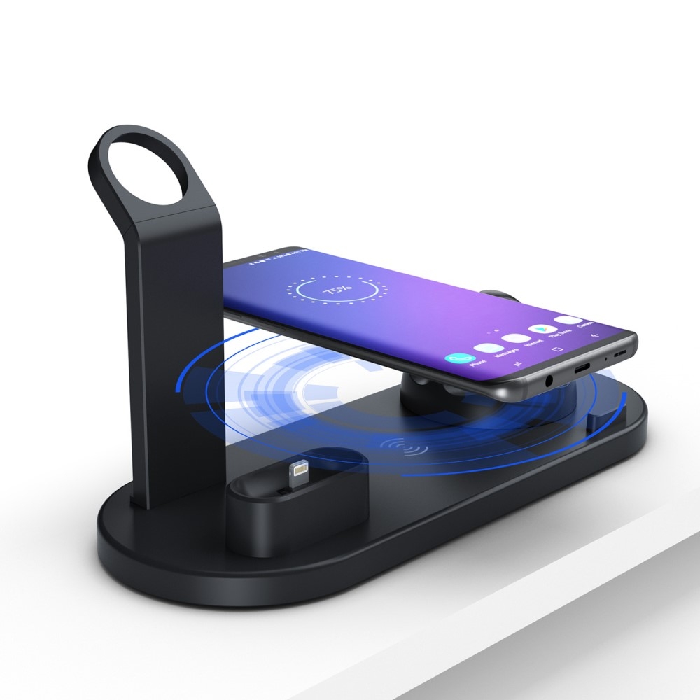 4in1 Apple Watch / Smartphone / AirPods Qi Charging Ständer Dockingstation (Micro USB / USB C / Lightning) - Schwarz